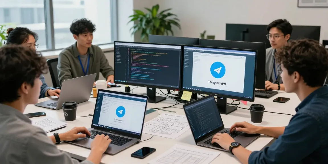 Explore how to access Telegram in China in 2026 with experts demonstrating VPN solutions in a collaborative workspace.