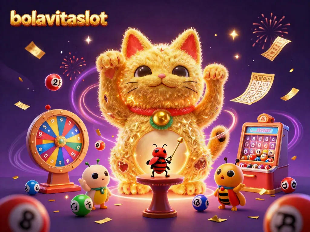 Experience bolavitaslot with a vibrant illustration of a lucky cat and engaging casino elements.