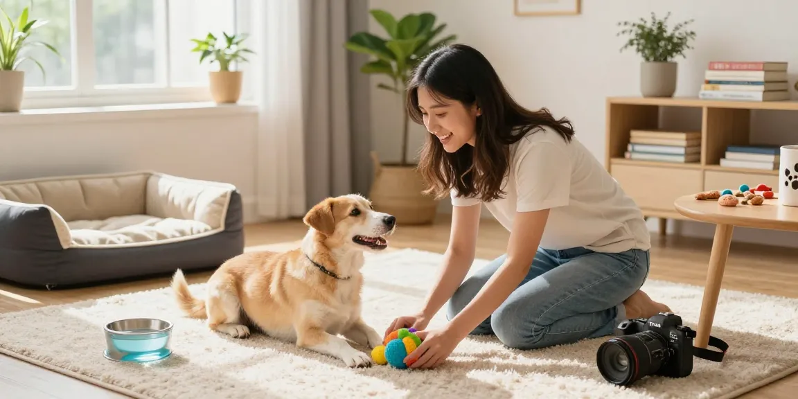 Owner playing with a dog using NAGA2000 pet toys in a bright living room.