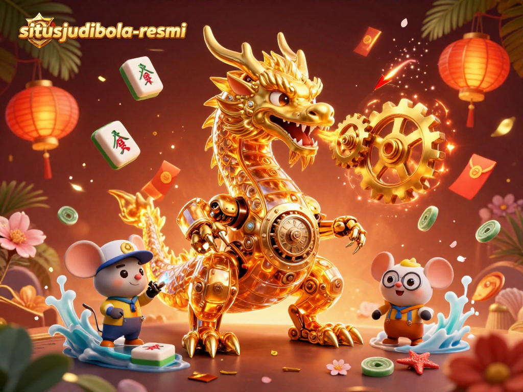 Experience the excitement of situsjudibola-resmi with a vibrant 3D casino illustration featuring a golden dragon.