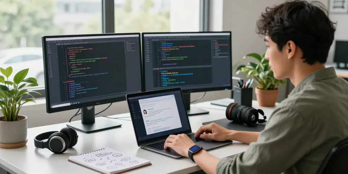 Engaged user interacting with an AI chatbot in a modern tech workspace.