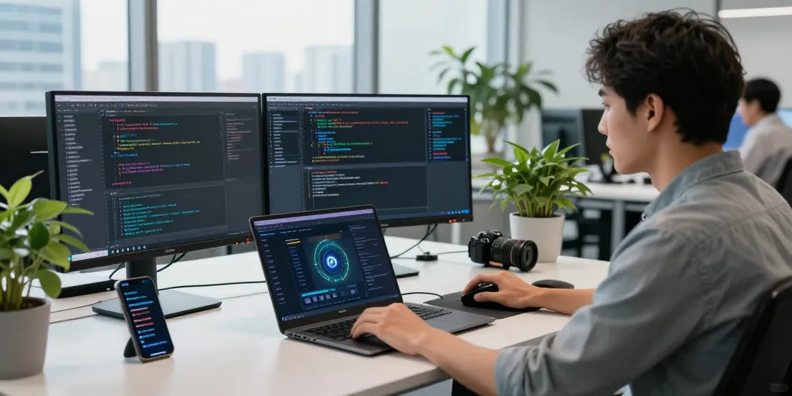 快连 network optimization setup with a software engineer enhancing performance in a modern office.