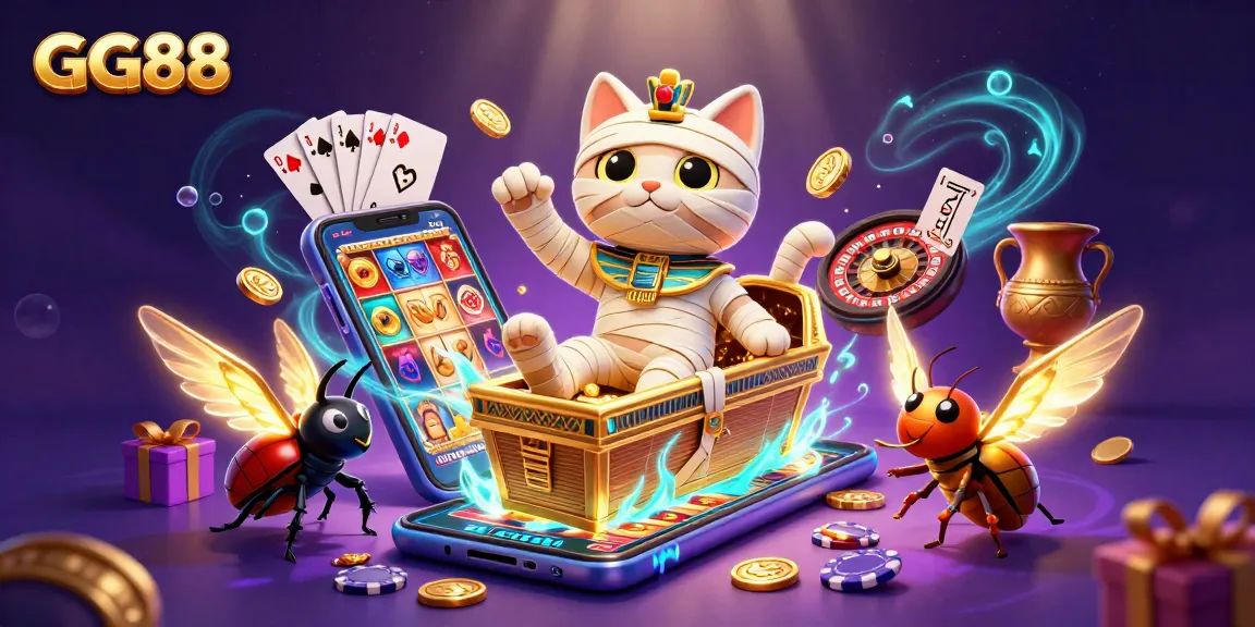 Experience the excitement of GG88 with a vibrant 3D scene featuring dynamic casino elements.