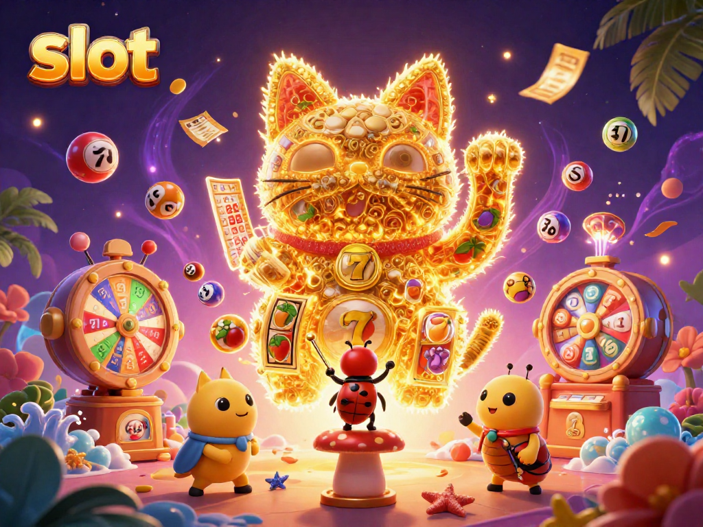 Menangkan jackpot slot dengan simbol keberuntungan yang berkilau di sekitar kucing keberuntungan.