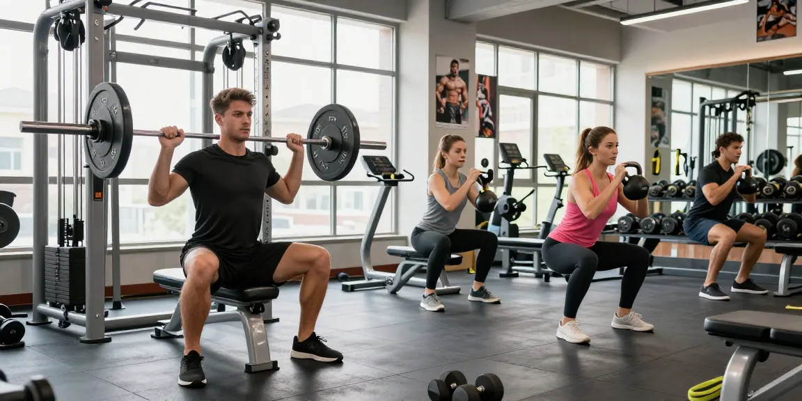 Athletes training in a modern gym, showcasing exercises in the Deus Medical Shop context.