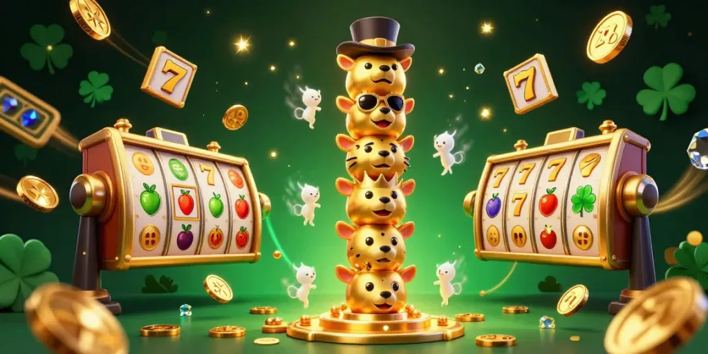 Engage with bolavitaslot's vibrant 3D casino illustration filled with dynamic slot elements.