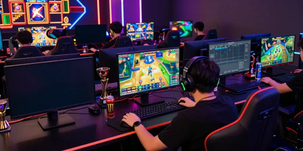 Professional gamer engaged in thrilling gameplay showcasing server thailand slot games.