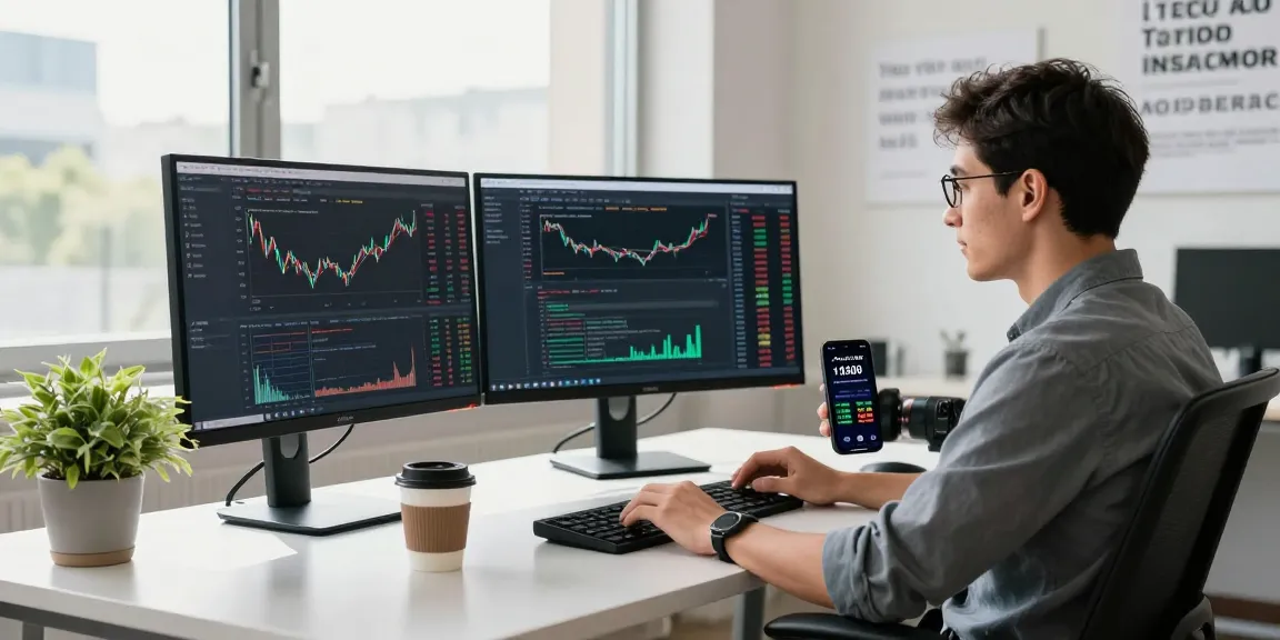 Developer coding with US stock WebSocket API in a modern office setting, showcasing real-time market data.
