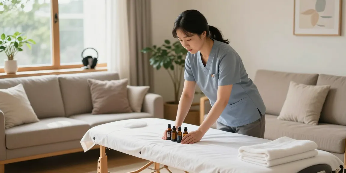 구로출장마사지 전문 관리사가 아로마오일을 준비하는 모습