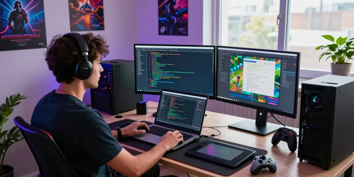 Creating FiveM QBox Scripts in a modern gaming workspace with vibrant code and tech elements.