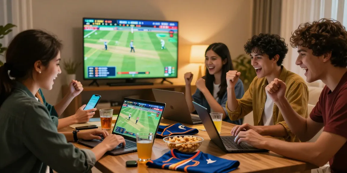 Exciting Fairplay24 online cricket betting scene with friends enjoying live match action.