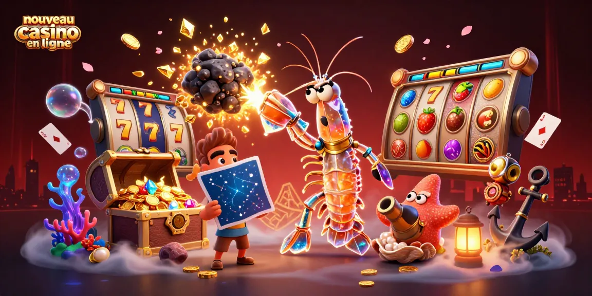 Illustration 3D d'un nouveau casino en ligne avec un samouraï et une étoile de mer, combinant jeux et trésors.