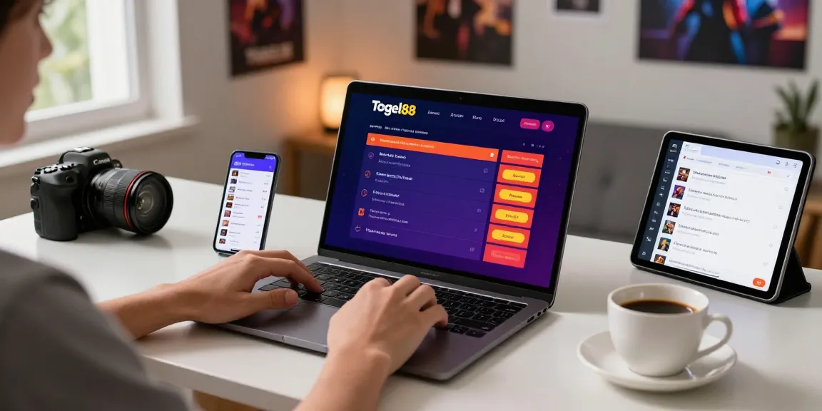 Togel88 Me Login platform showcased on a laptop in a cozy home office setting, emphasizing online gaming engagement.