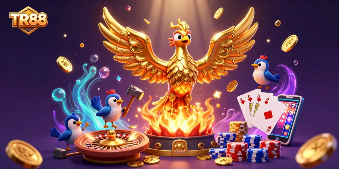 Experience the thrill of winning with TR88 as the golden phoenix launches coins into the air.