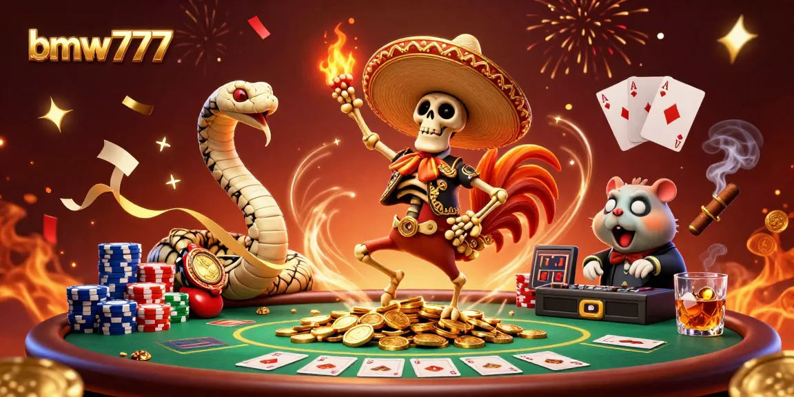 Rasakan sensasi bmw777 dengan skeleton mariachi merayakan kemenangan di tumpukan koin emas dalam ilustrasi 3D yang meriah.