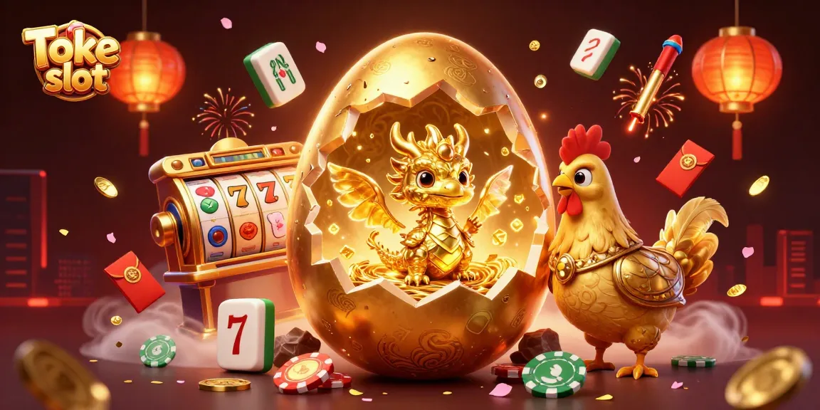 Toke slot showcases a vibrant 3D illustration with a golden dragon, poker chips, and spinning slot reels.