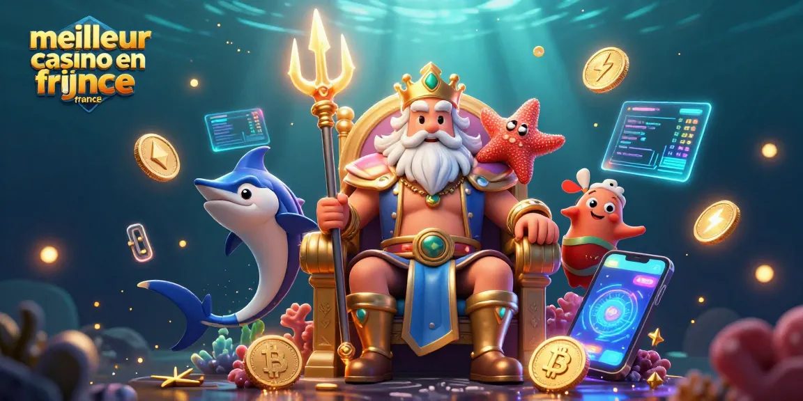 Illustration du meilleur casino en ligne France avec Neptune, samouraï épée et étoile de mer.