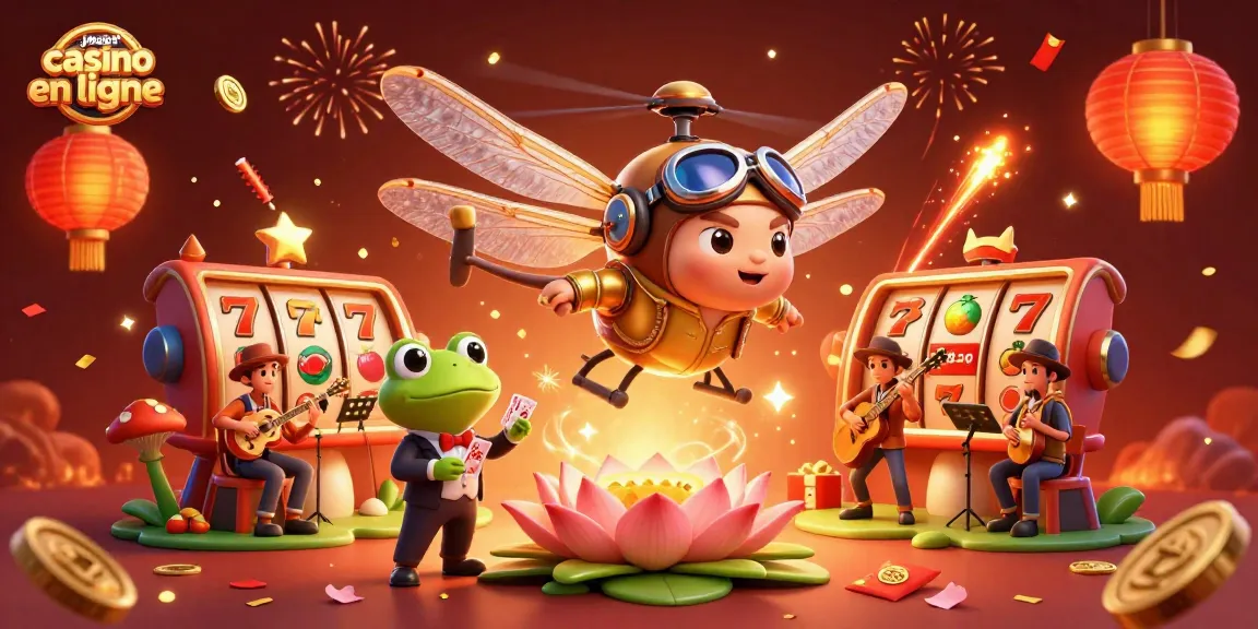 Jouez au casino en ligne avec une scène festive de dragons volants et de cartes distribuées.