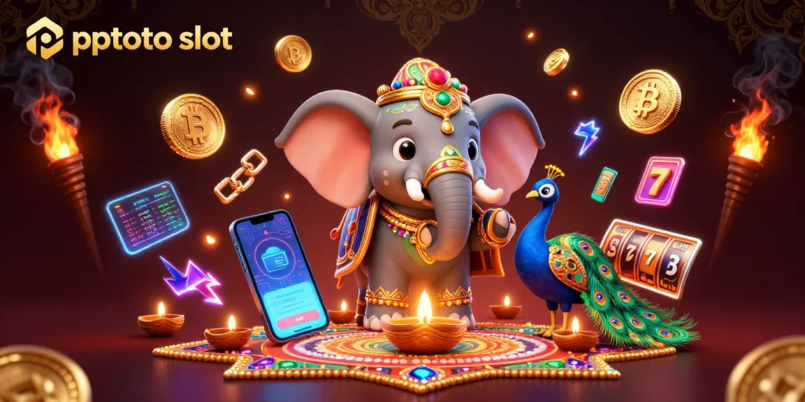 Immerse in the colorful world of pptoto slot with vibrant characters and casino elements harmoniously captured.