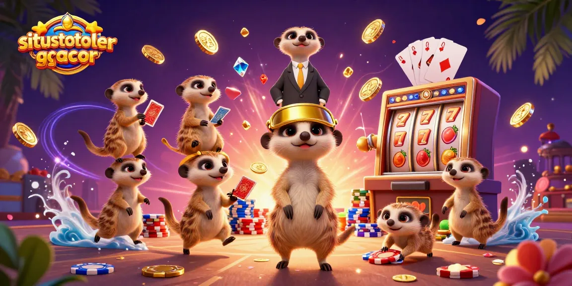 Experience the excitement at situstotoslottergacor with cartoon meerkats managing a vibrant casino scene.