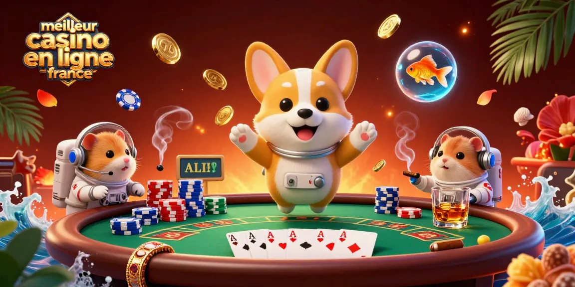 Illustration captivante d'un corgi astronaute flottant dans un casino spatial, représentant le meilleur casino en ligne France.