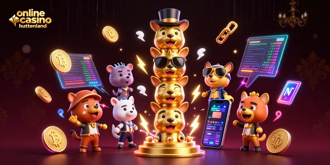 Experience the vibrancy of online casino buitenland with a dynamic 3D illustration of a totem pole and crypto elements.