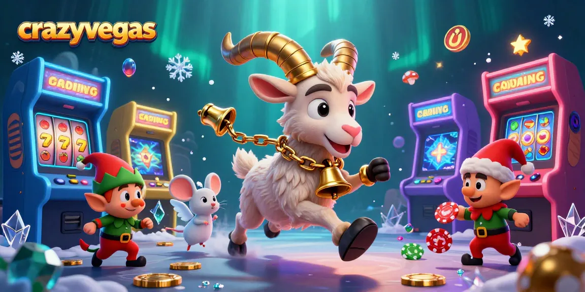 Players enjoy the festive crazyvegas holiday casino scene with Krampus, an angel mouse, and cheeky elf gremlins.