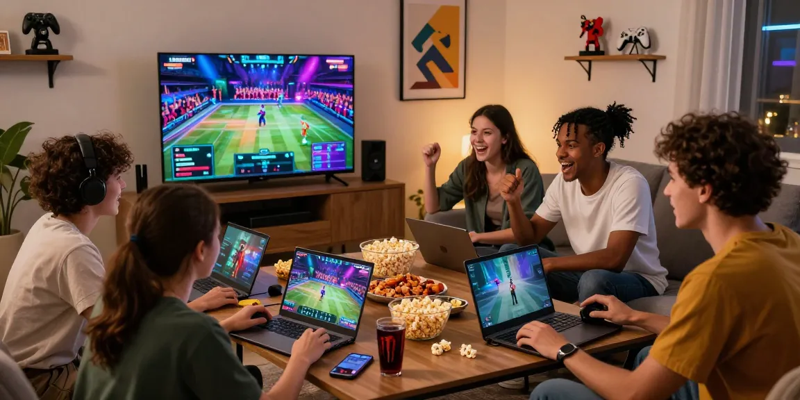Excited friends enjoying indo cair gaming experience together in a cozy living room.