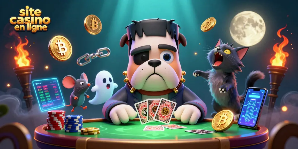 Jouer au site casino en ligne avec un bulldog monstre et des éléments de crypto en 3D.
