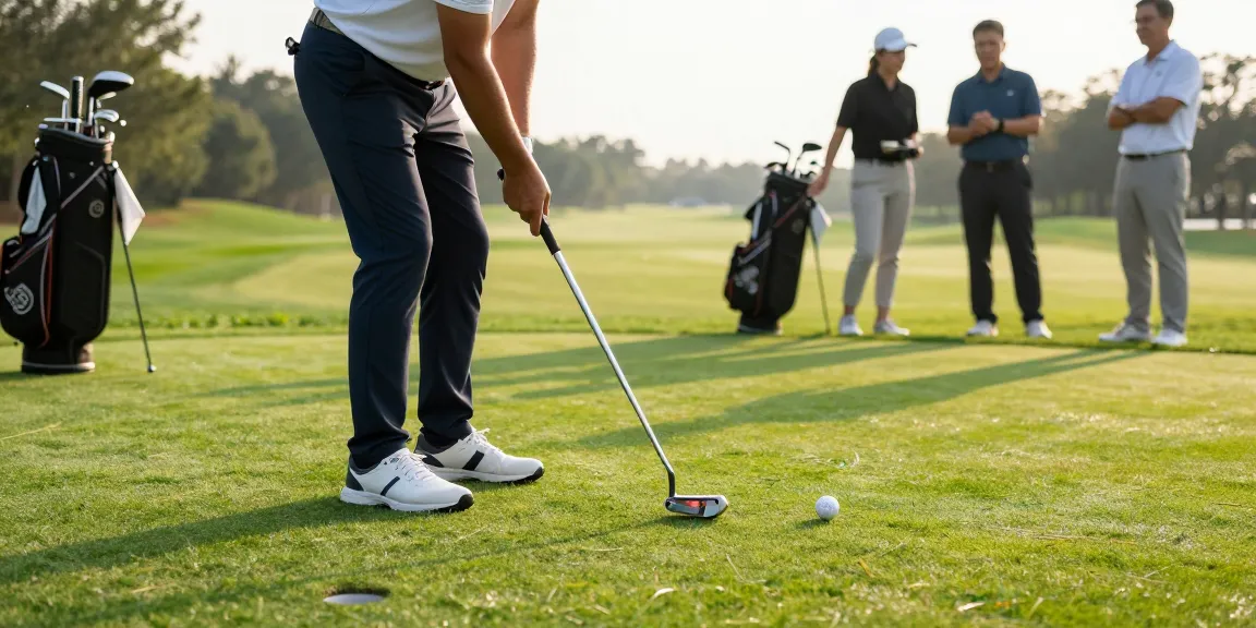 Ulasan mendalam putter di https://puttperfection.com/putter-reviews dengan golfer fokus di lapangan golf.